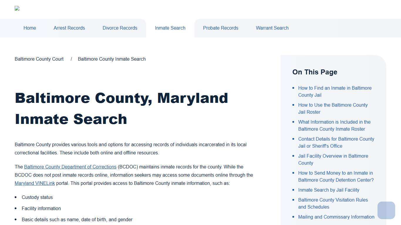 Baltimore County Inmate Search Baltimore County Court